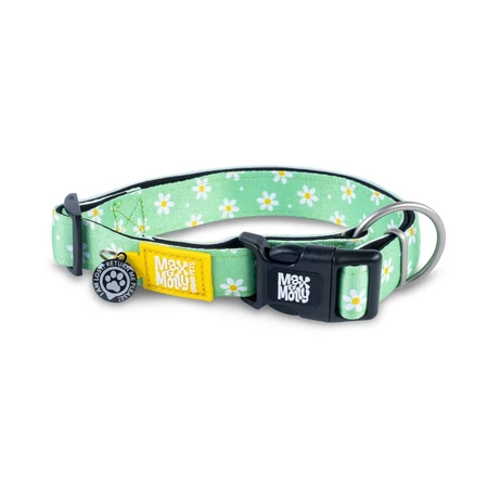 MAX & MOLLY Smart ID Daisies, Hundehalsband, verstellbar, Polyester, grün, Dreizackschnalle, M(34-55 x 2cm)