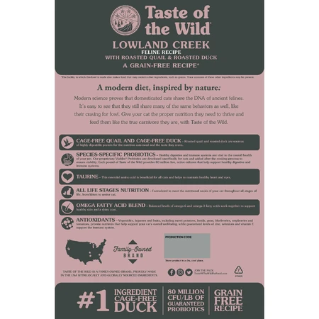 TASTE OF THE WILD Lowland Creek, Kwartel en Eend, graanvrij droogvoer voor katten, 6,6kg