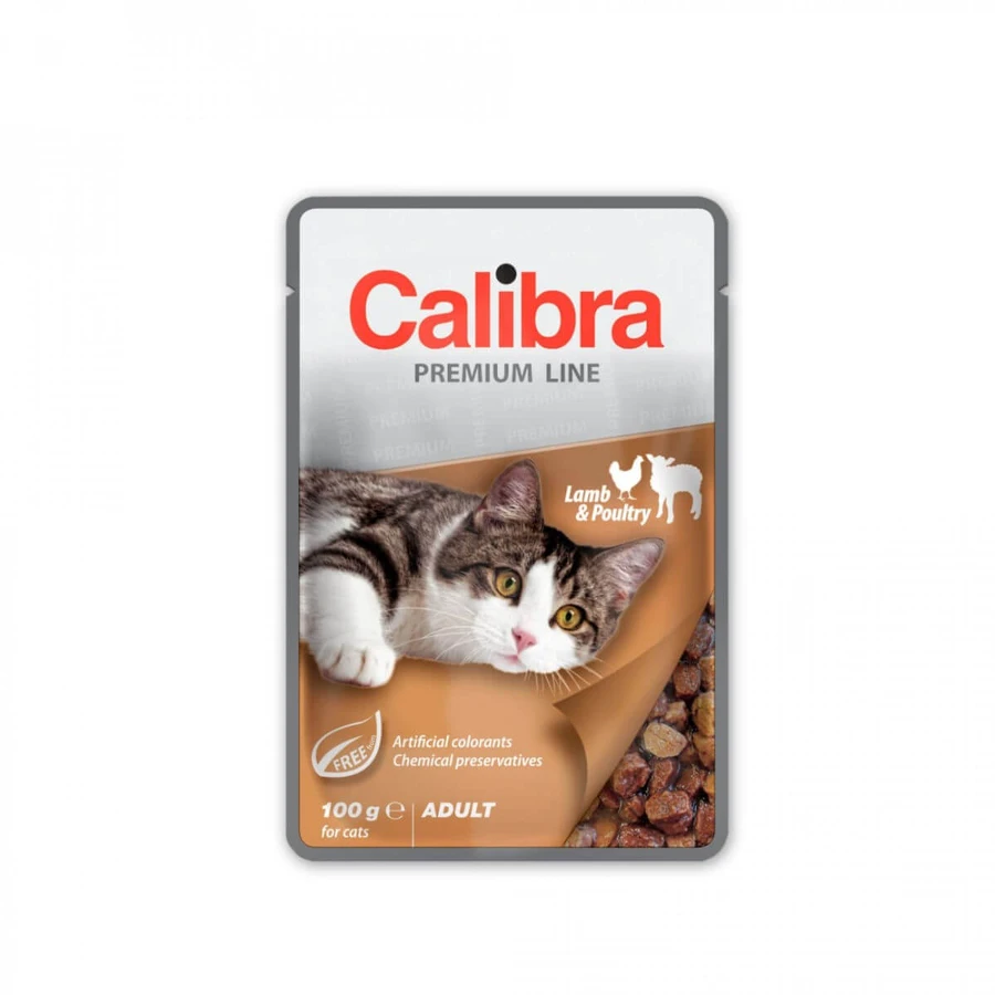 CALIBRA Premium Line, Lamm und Geflügel, Sachet Nassfutter für Katzen, (im eigenen Saft), 100g