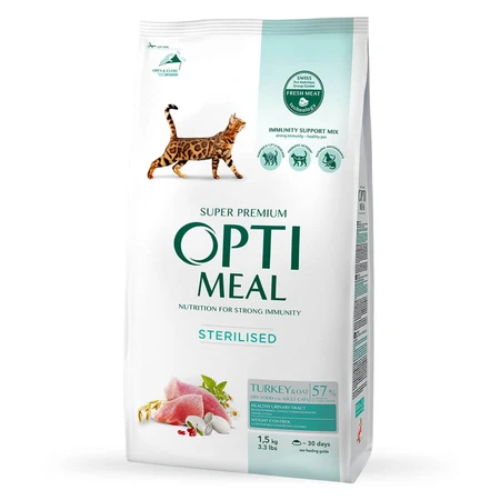 OPTIMEAL Sterilized, Kalkoen, droogvoer voor gesteriliseerde katten, 1.5kg