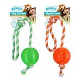 PAWISE Thermoplastischer Ball mit Schnur, Spielzeugball Hunde, S-L, Kunststoff, zahnend, verschiedene Farben, 40 x 6,5 x 6,5 cm