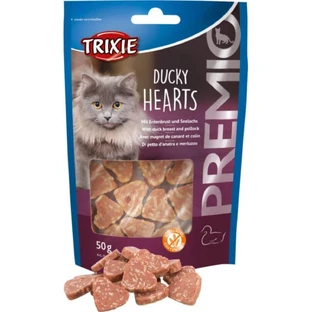 TRIXIE Premio Hearts, canard et morue, sachet de récompense sans céréales pour chats, 50g