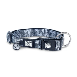 MAX & MOLLY Smart ID Mykonos Black, Hundehalsband, verstellbar, Polyester, schwarz und weiß, Dreizackschnalle, M(34-55 x 2cm)