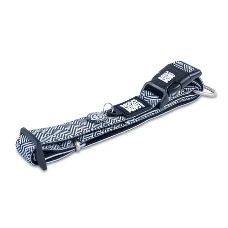 MAX & MOLLY Smart ID Mykonos Black, Hundehalsband, verstellbar, Polyester, schwarz und weiß, Dreizackschnalle, M(34-55 x 2cm)