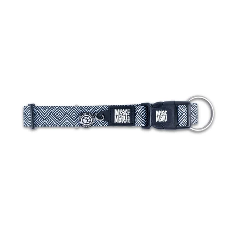 MAX & MOLLY Smart ID Mykonos Black, Hundehalsband, verstellbar, Polyester, schwarz und weiß, Dreizackschnalle, M(34-55 x 2cm)