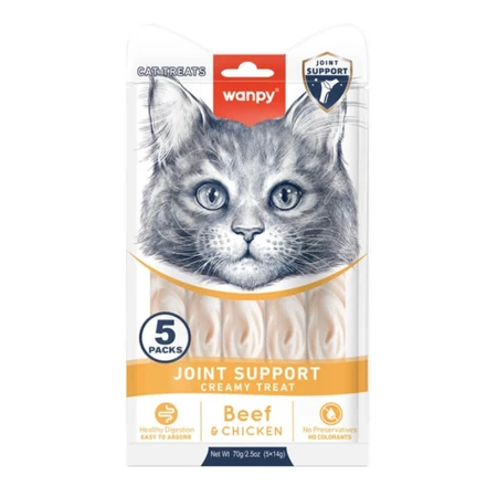 WANPY Joint Support Creamy Treats, Chicken and Beef, functional cat reward bag, joint system, (puree), 70g