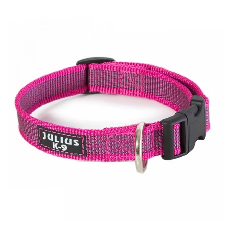 JULIUS-K9 Color & Gray, adjustable collar with handle dogs, nylon, 20mm x 27-42cm, pink with grey