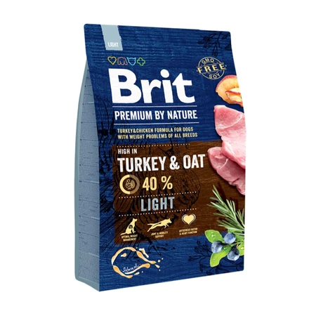 BRIT Premium By Nature Light, kalkoen met haver, droogvoer voor honden, gewichtscontrole, 3kg