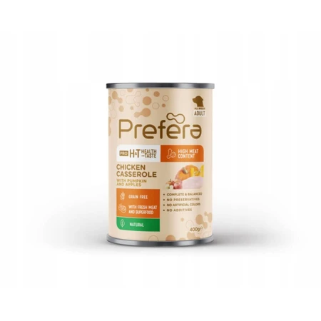 PREFERA Pro H&T Casserole, XS-XL, Poulet, nourriture humide en conserve sans céréales pour chiens, (dans son propre jus), 400g