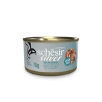 SCHESIR Silver, Tonijn en Makreel, graanvrij natvoer in blik voor senior katten, (in soep), 70g