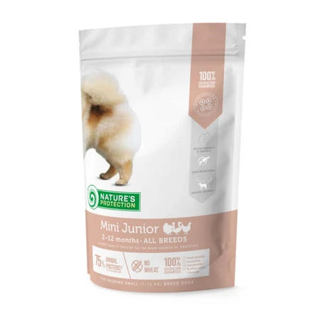 NATURES PROTECTION Junior Small Breed, XS-S, Pui și Krill, hrană uscată câini junior, 500g