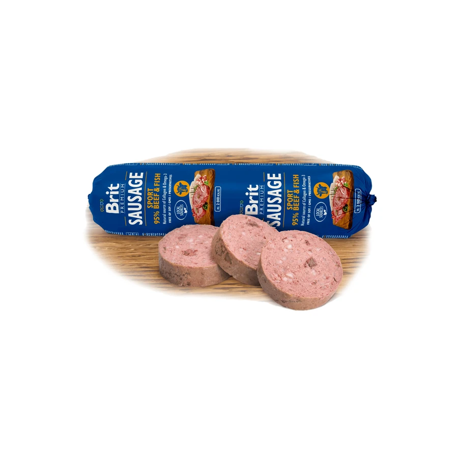 BRIT Premium Sport, Vită și Pește, salam hrană umedă conținut redus cereale câini, activitate intensă, 800g