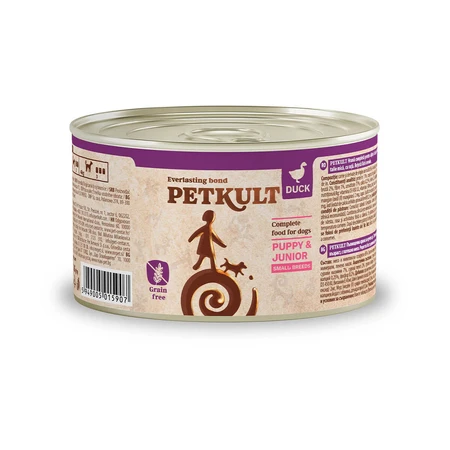 PETKULT Grain Free Mini Junior, Eend, graanvrij natvoer in blik voor jonge honden, 185g