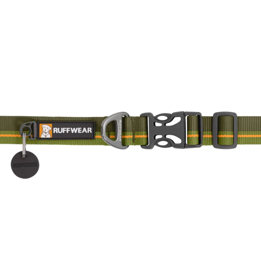 RUFFWEAR Flat Out Forest Horizon, zgardă bandă câini, ajustabilă, verde și portocaliu, S(28-36 x 2cm)