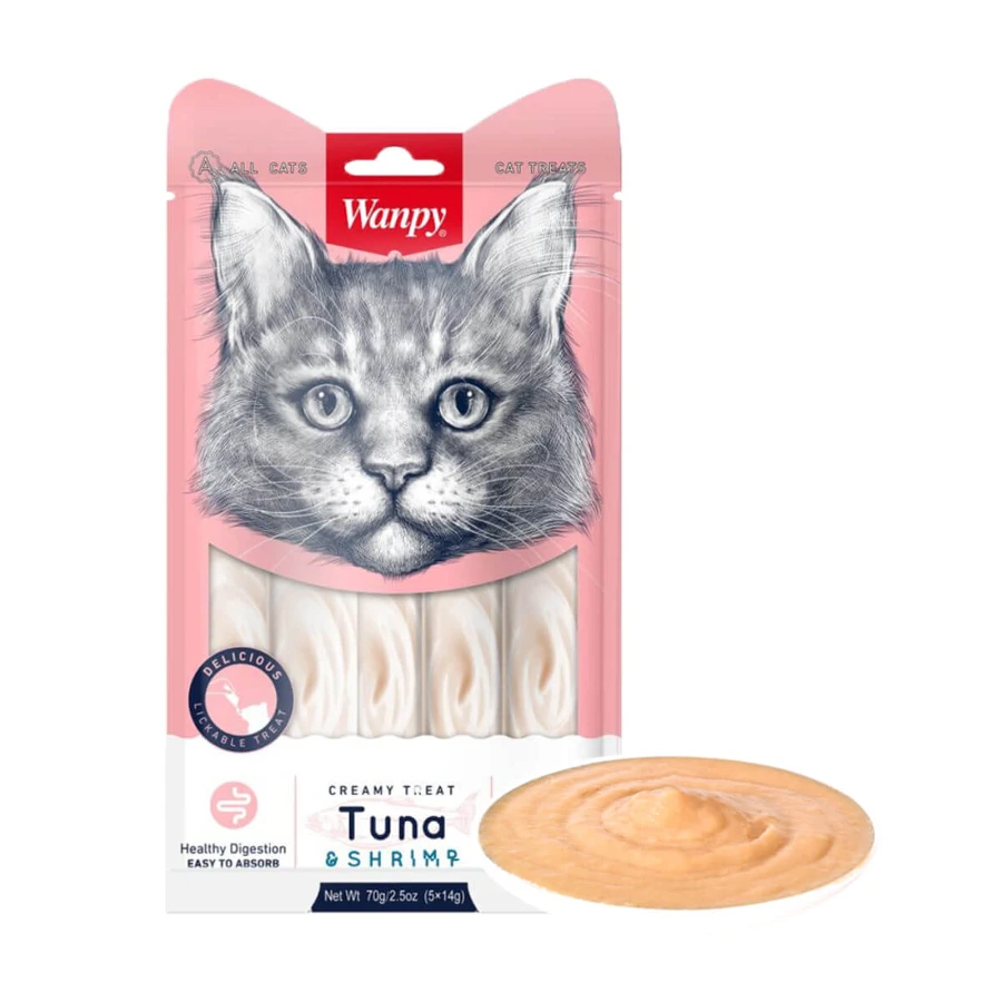 WANPY Creamy Treat, Atún y Salmón, bolsa de recompensa para gatos, (puré), 350g