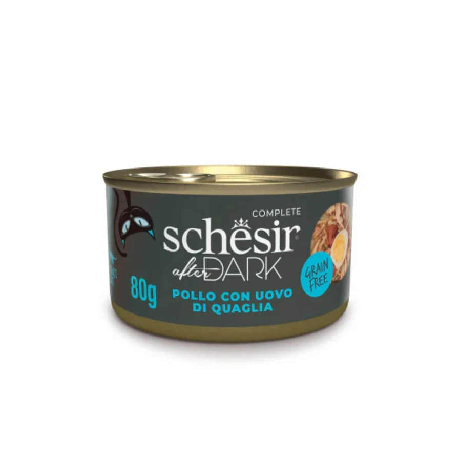 SCHESIR After Dark, Kurczak i jajko przepiórcze, bezzbożowa mokra karma w puszce dla kotów (w zupie), 80g: ceny i cechy