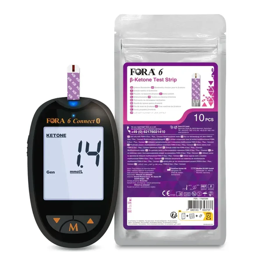 FORA 6 Connect Bluetooth ketonenmeter starterset met 10 ketonen teststrips