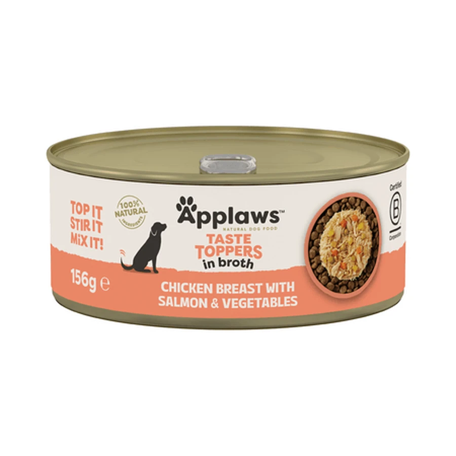 Cibo umido con pollo, salmone e verdure in zuppa per cani Toppers, 156 g, Applaws