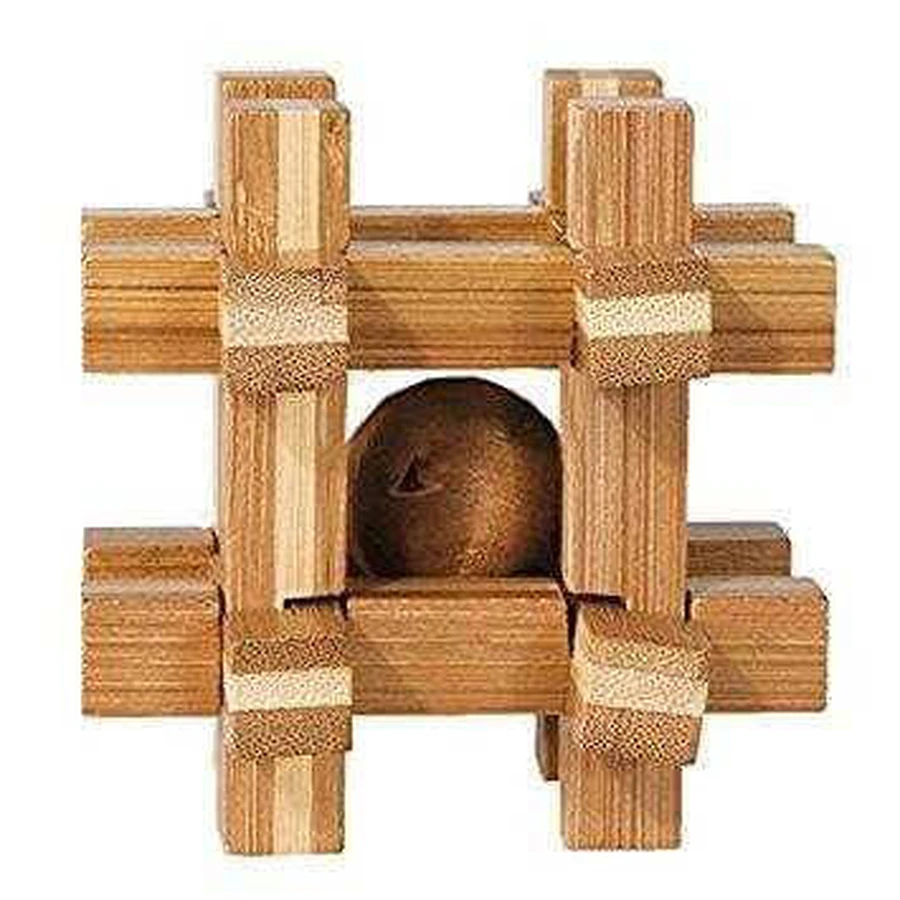 Logic game IQ in bamboo wood Box with ball