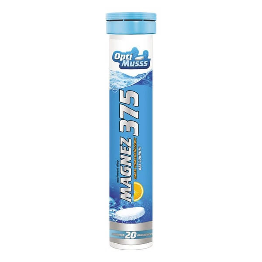 Magneziu 375 Optimusss, comprimate efervescente cu aromă de portocale, 20 buc.