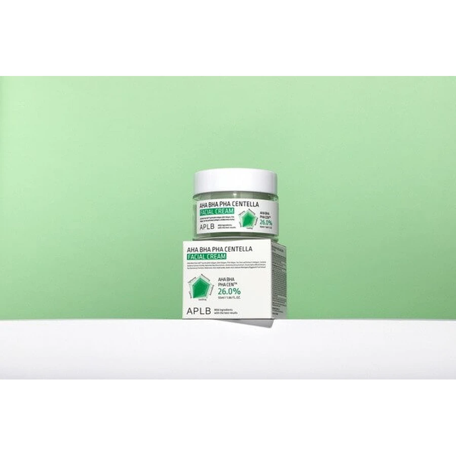 APLB AHA BHA PHA Centella Gezichtscrème, exfoliërende en verzachtende gezichtscrème met zuren en Centella Asiatica, 55 ml