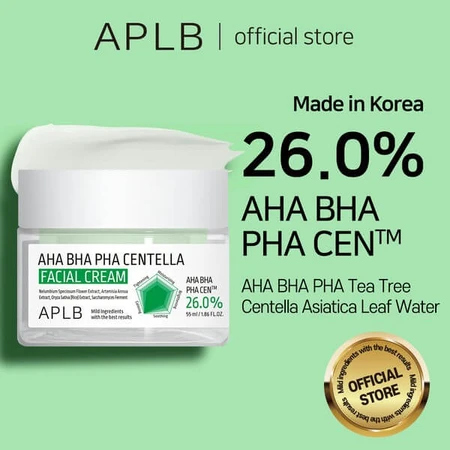 APLB AHA BHA PHA Centella Gezichtscrème, exfoliërende en verzachtende gezichtscrème met zuren en Centella Asiatica, 55 ml