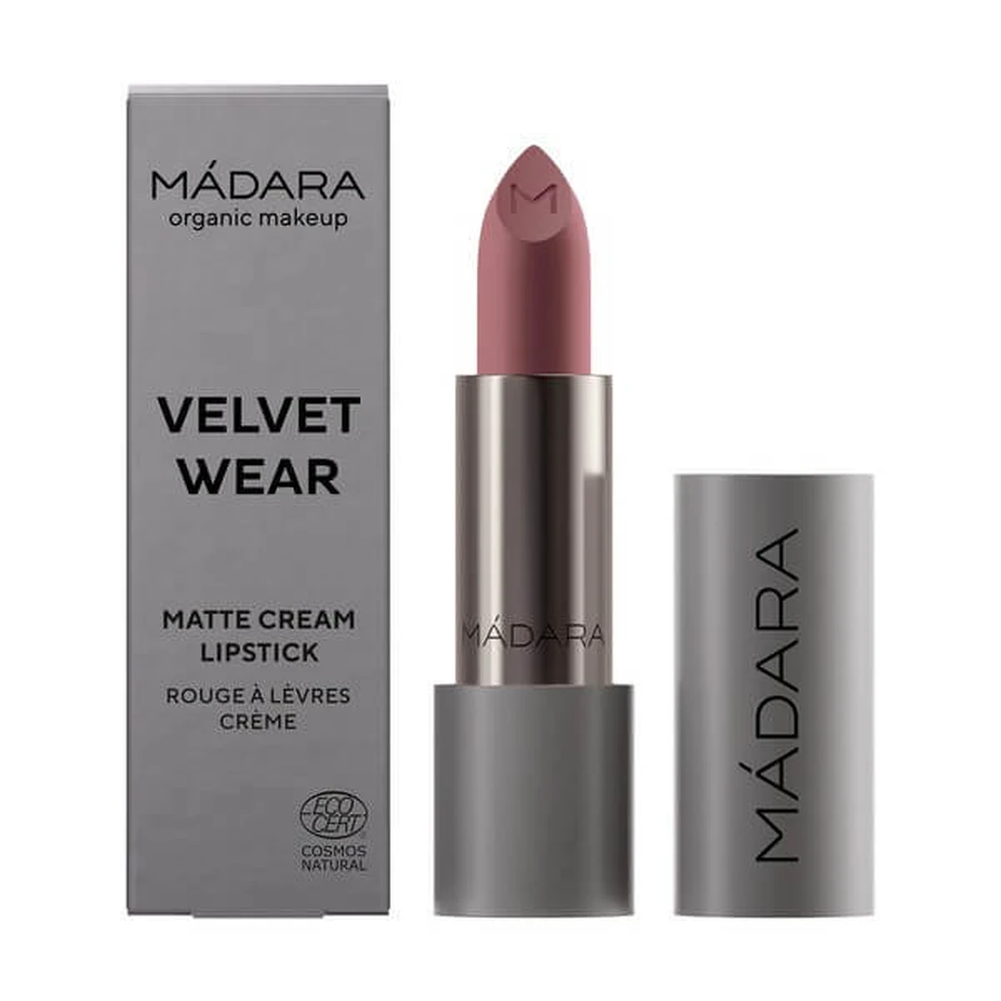 Madara Velvet Matte Cream Lipstick, ruj mat cu un finisaj satinat, Cool Nude, 3.8 g