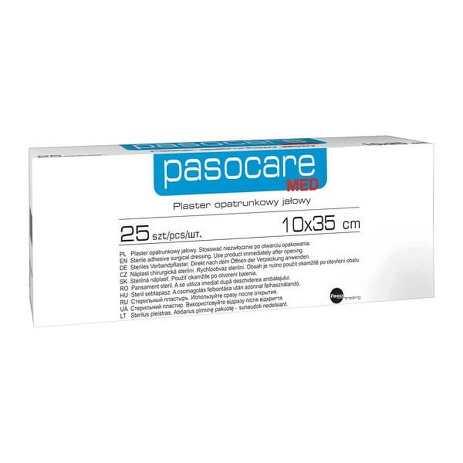 Pasocare Med, plaster opatrunkowy, jałowy, 10 cm x 35 cm, 25 szt.: ceny i cechy