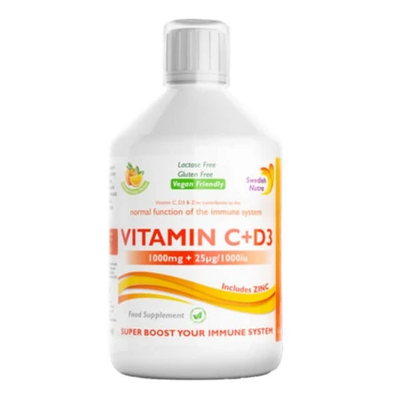 Swedish Nutra Vitamine C + D3, liquide, arôme orange, 500 ml