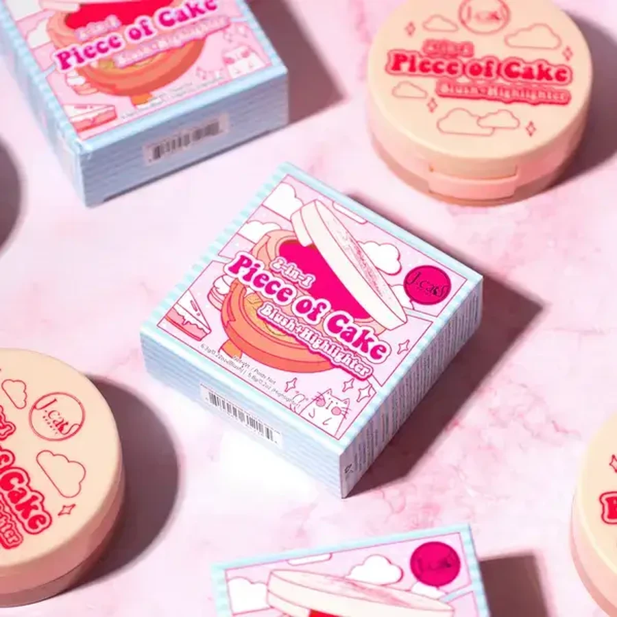 J.Cat Beauty 2 in 1 Piece of Cake Blush + Highlighter, 2-in-1 blush and highlighter 102 Cherry Sweet, 12.1 g