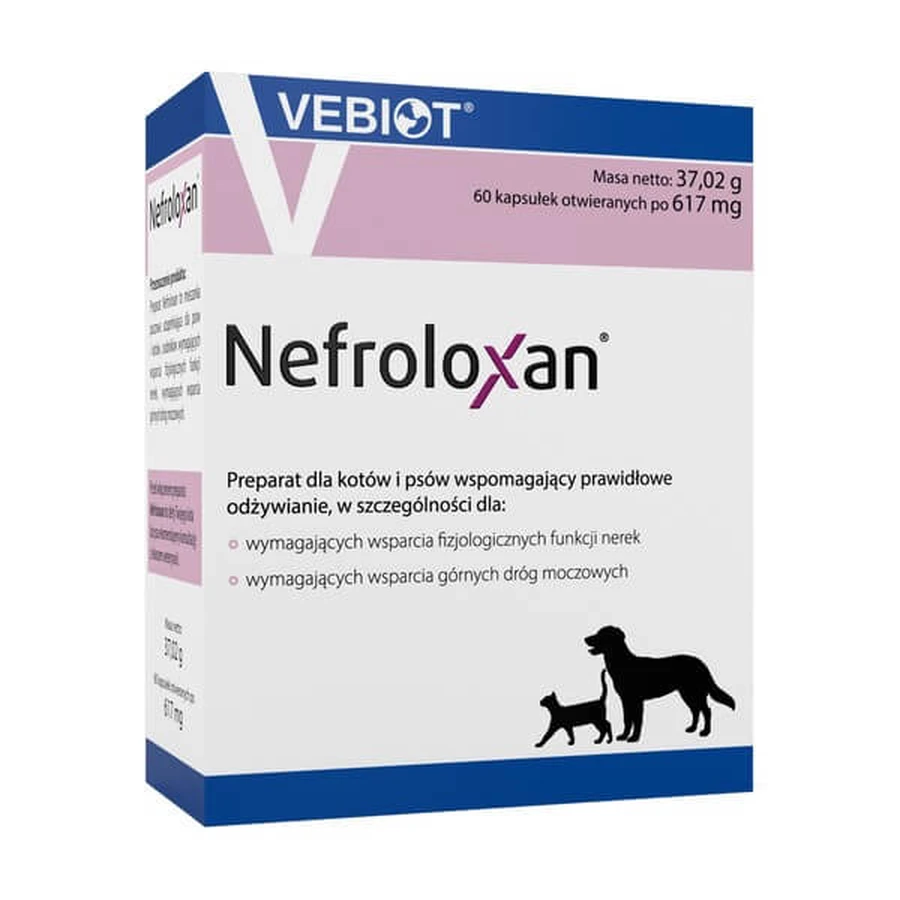 Vebiot Nefroloxan, préparation pour soutenir la fonction rénale chez les chiens et les chats, gélules, 60 pcs.