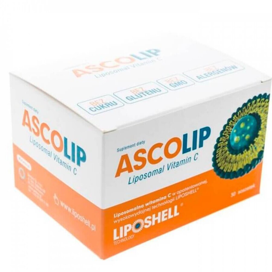 Ascolip Vitamine C Liposomaal met sinaasappelsmaak, 1000 mg, 30 sachets, Liposhell