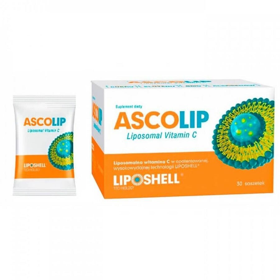 Ascolip Vitamine C Liposomaal met sinaasappelsmaak, 1000 mg, 30 sachets, Liposhell