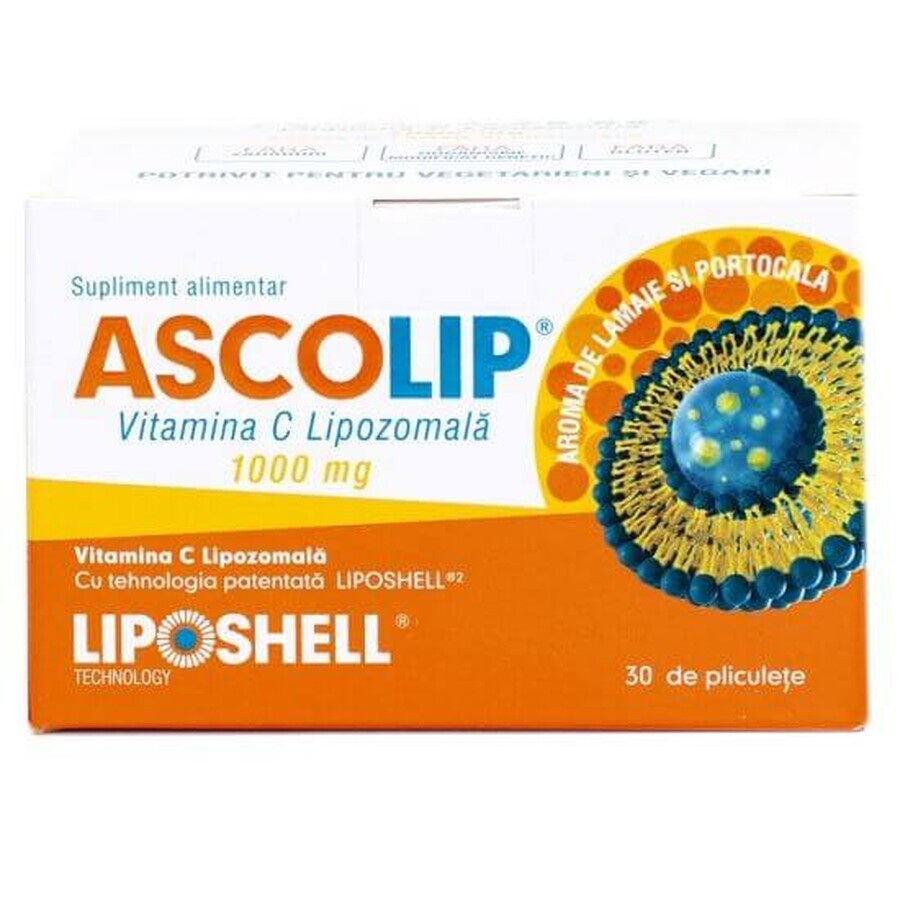Ascolip Vitamine C Liposomaal met sinaasappelsmaak, 1000 mg, 30 sachets, Liposhell
