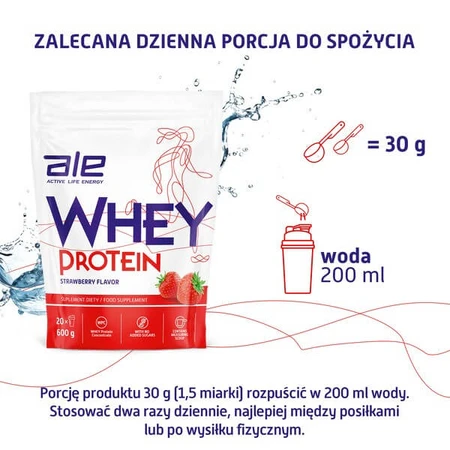 Proteine del siero del latte ALE al gusto di fragola, polvere, 600 g