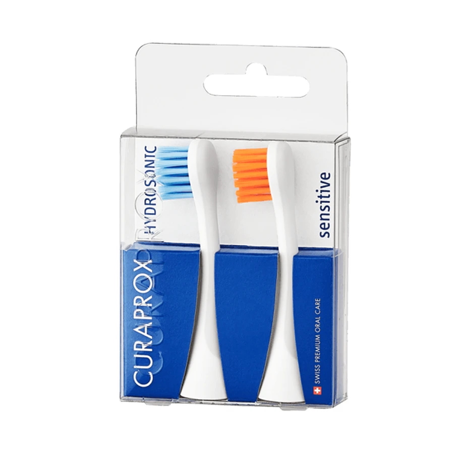 Curaprox Hydrosonic Sensitive Duo, sonic toothbrush heads, blue and orange, 2 pcs.