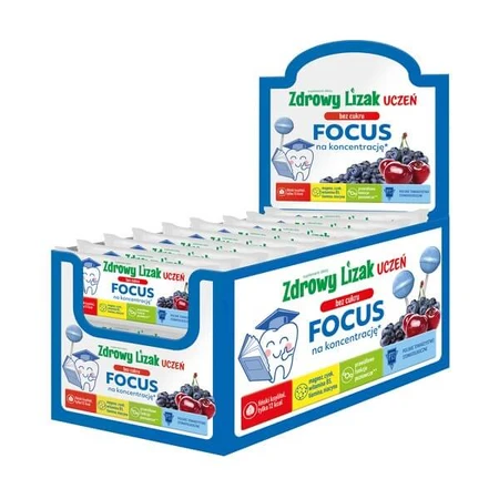 Gezonde lolly Student Focus, suikervrij, kersen-bessensmaak, display, 40 stuks.