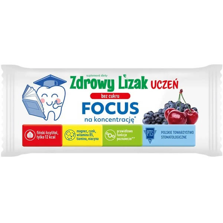 Gezonde lolly Student Focus, suikervrij, kersen-bessensmaak, display, 40 stuks.