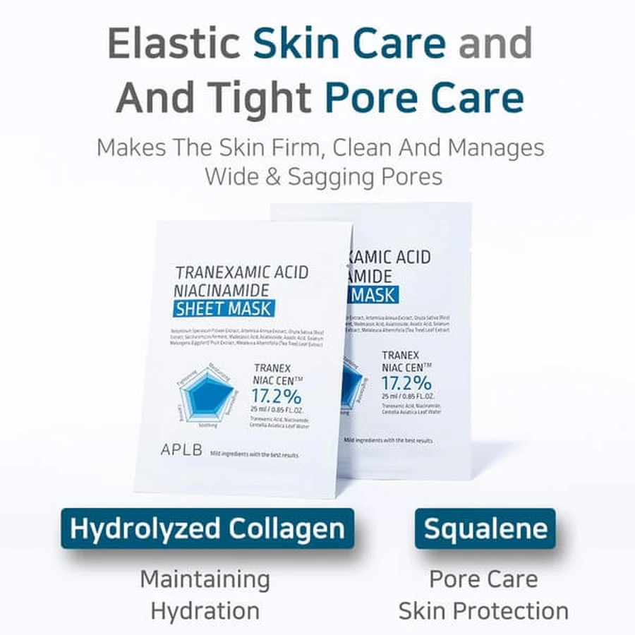 APLB Tranexamic Acid Niacinamide Sheet Mask, aufhellende Sheet Mask mit Tranexamsäure und Niacinamid, 25 ml
