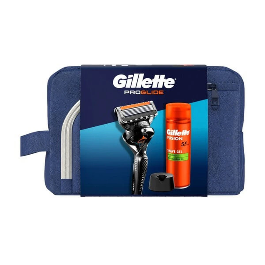 Gillette set, Proglide scheermes + Fusion scheergel, 200 ml + scheerstandaard