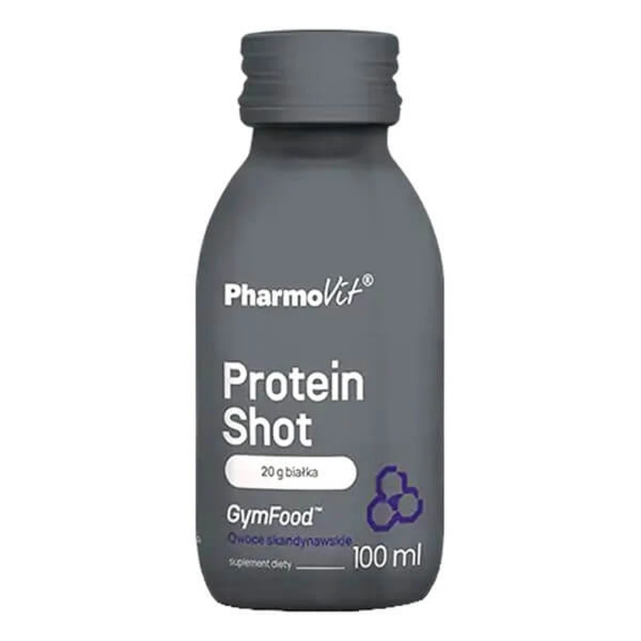Pharmovit GymFood Protein Shot, vloeibaar, Scandinavische vruchtensmaak, 100 ml