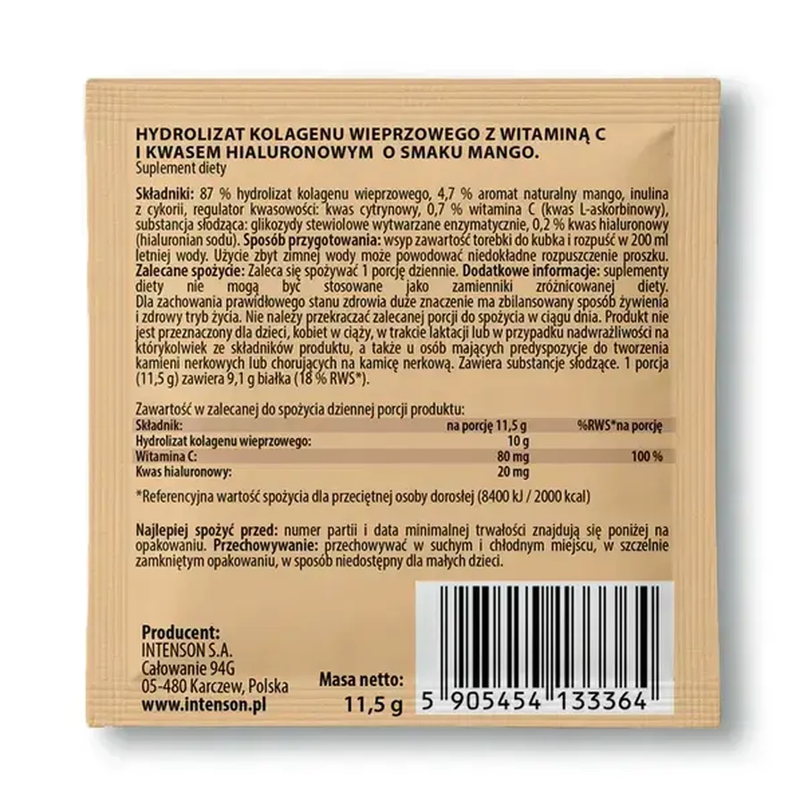 Intenson Colágeno + ácido hialurónico + vitamina C, polvo, sabor mango, 11,5 g