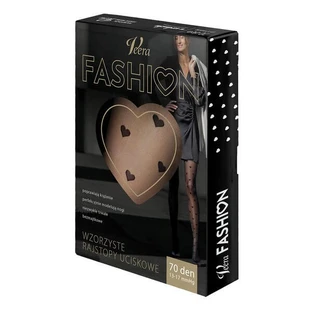 Veera Fashion, rajstopy wzorzyste, 70 DEN, czarne w serca, rozmiar S