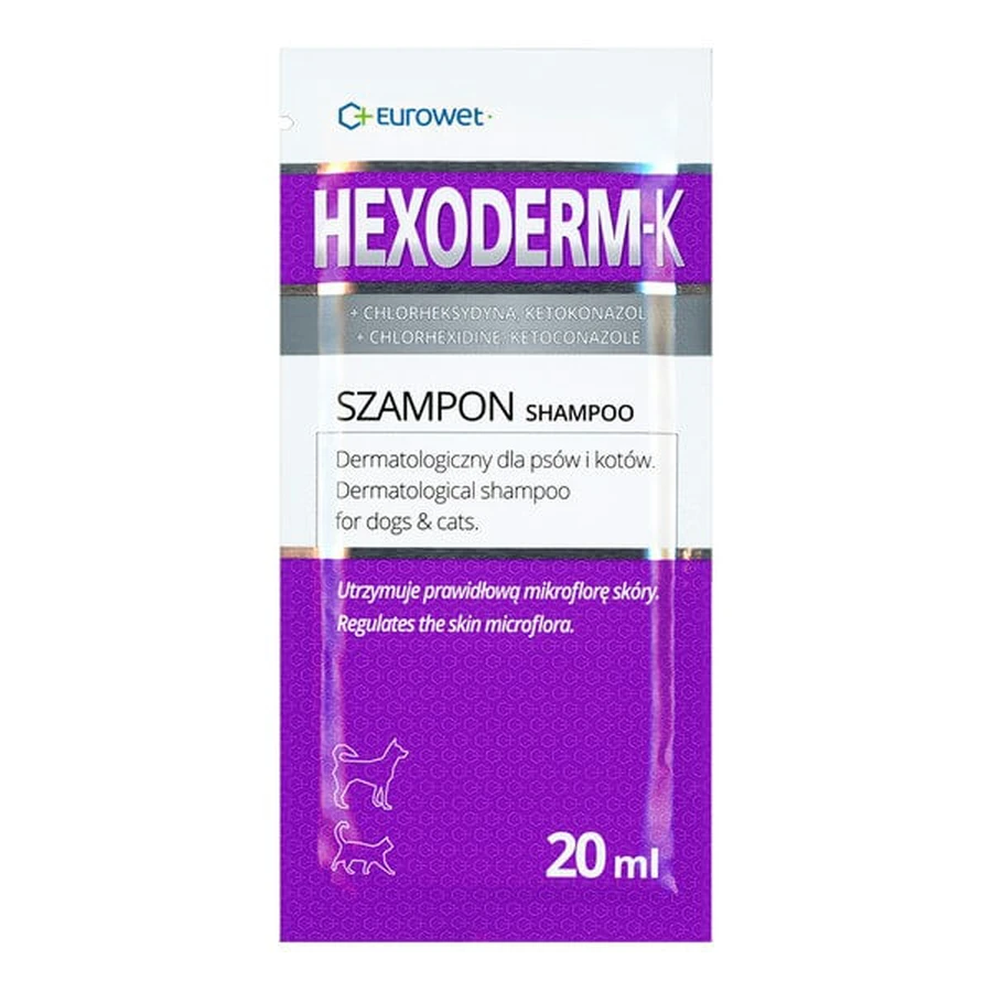 Hexoderm-K, shampooing dermatologique pour chiens et chats, 20 ml