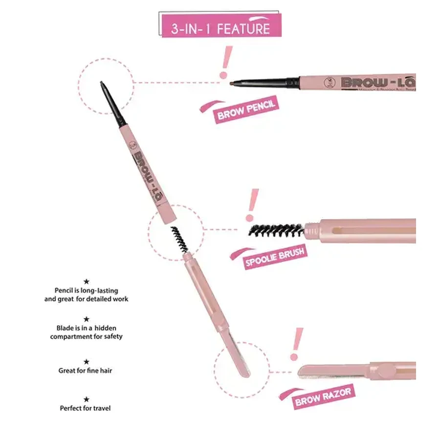 J.Cat Beauty Brow-LA Crayon à sourcils 3-en-1 pour cartographier et modeler les sourcils, Crayon 3-en-1 pour styliser les sourcils, 104 Rich Brown, 0.08 g