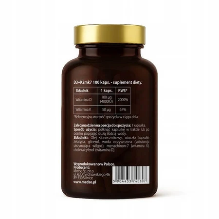 Medso D3 + K2 MK7, soft capsules, 100 pcs.