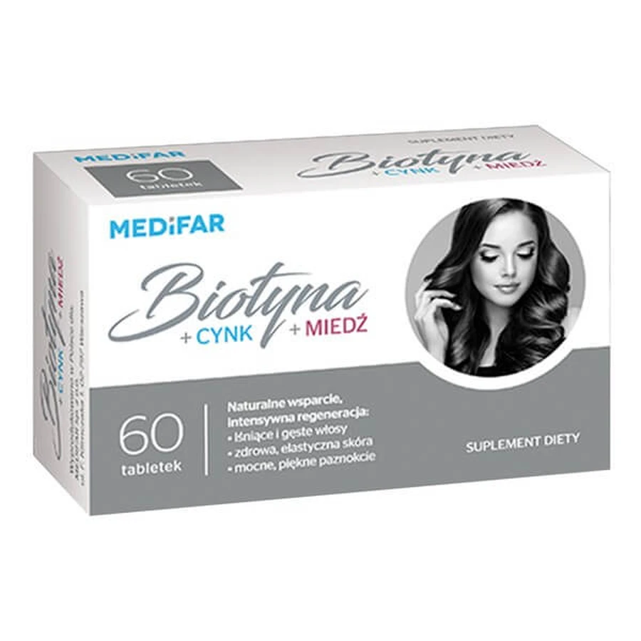 Medifar Biotin + Zink + Kupfer, Tabletten, 60 Stück.