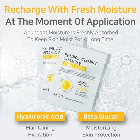 APLB Retinol Vitamin C Vitamin E Sheet Mask, facial sheet mask with retinol and vitamins C and E, 25 ml