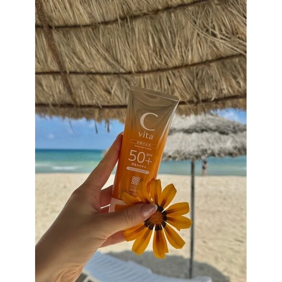 Meishoku C Vita Sunscreen Cream SPF50+, cremă de protecție solară cu o textură catifelată, ușoară, 50 g