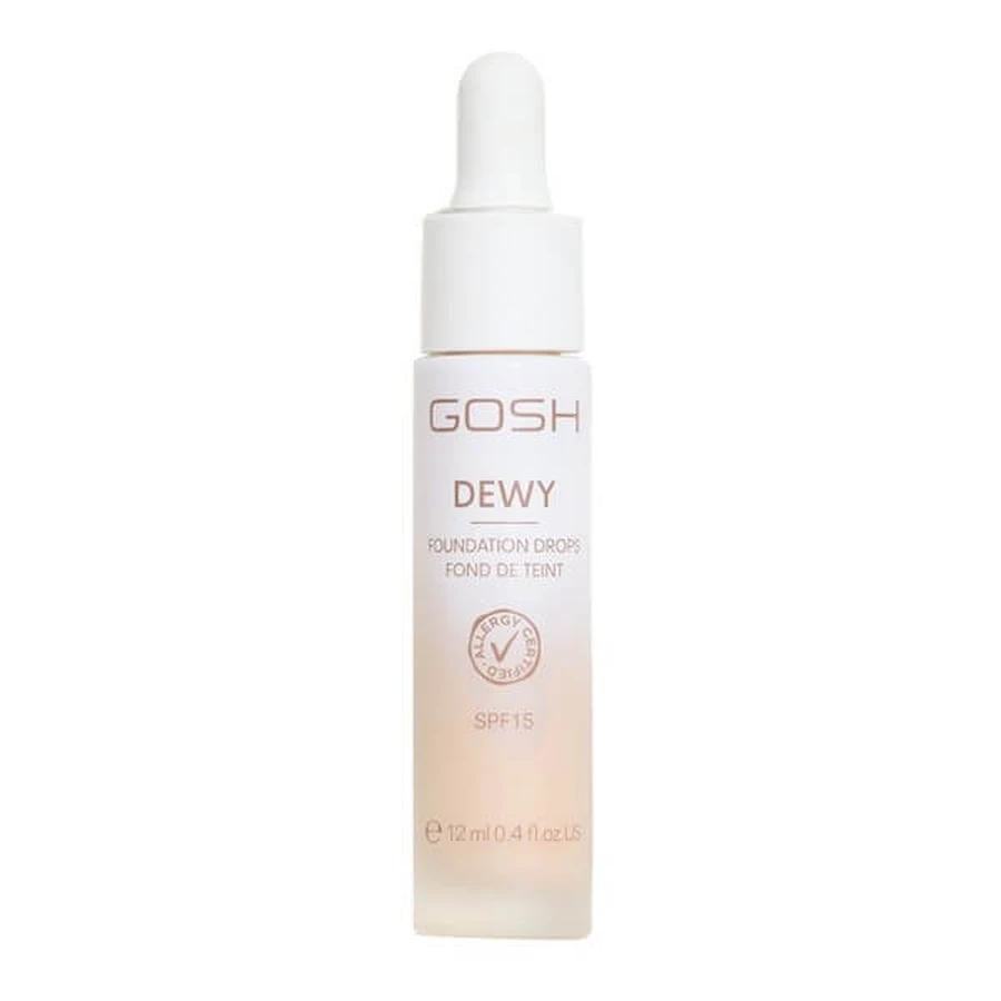 Gosh Dewy Foundation Drops, picături de fond de ten iluminator SPF 15, 002 Porcelain, 12 ml